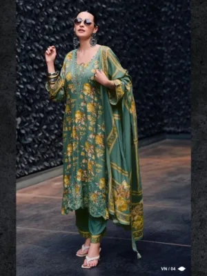 Varsha embroidered pashmina salwar kameez dupatta | green