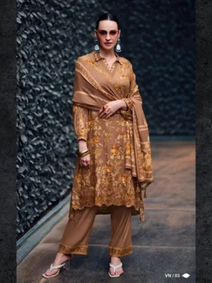 Varsha embroidered pashmina salwar kameez dupatta | yellow