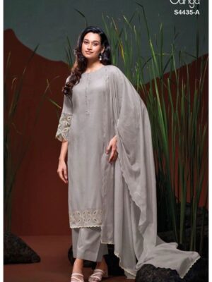 Ganga erazya unstitched cotton suits online India - Grey