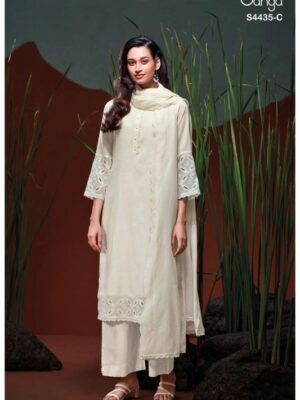 Ganga erazya unstitched cotton suits online India - Off White