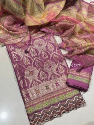 Jay vijay festive party wear silk suit for women - Purple