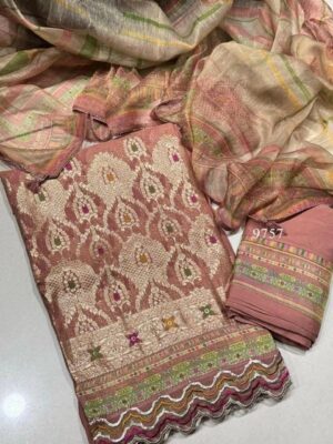 Jay vijay festive party wear silk suit for women - Pink