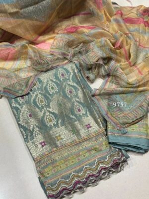 Jay vijay festive party wear silk suit for women - Blue